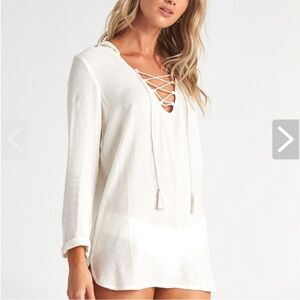 Billabong-XS-cream-Lace-Up, hooded,100% cotton gauze, long sleeve, Beach Coverup